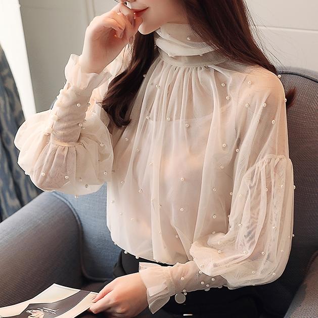 Sleeve Beading Chiffon Blouse