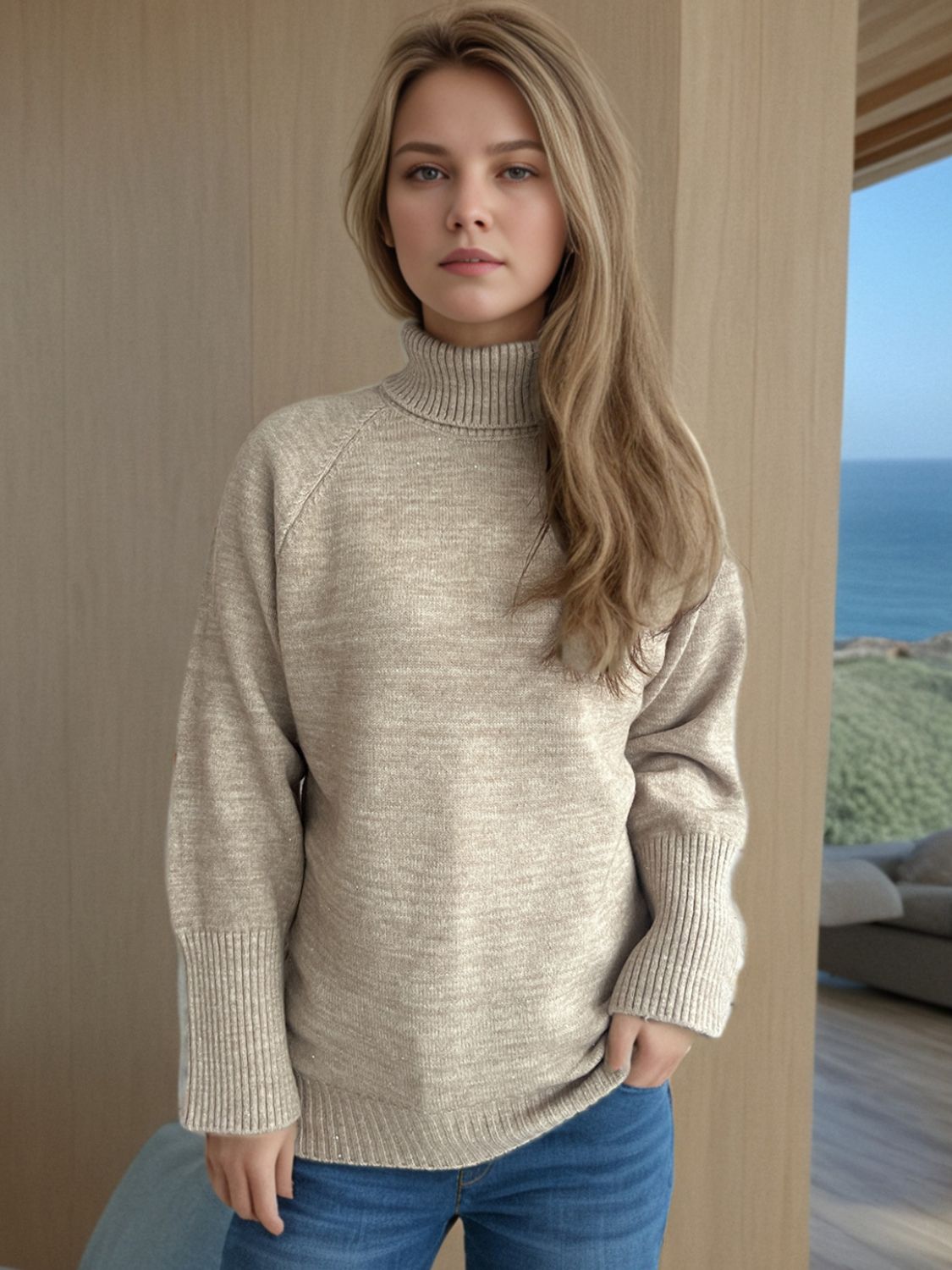 Turtleneck Raglan Sleeve Sweater