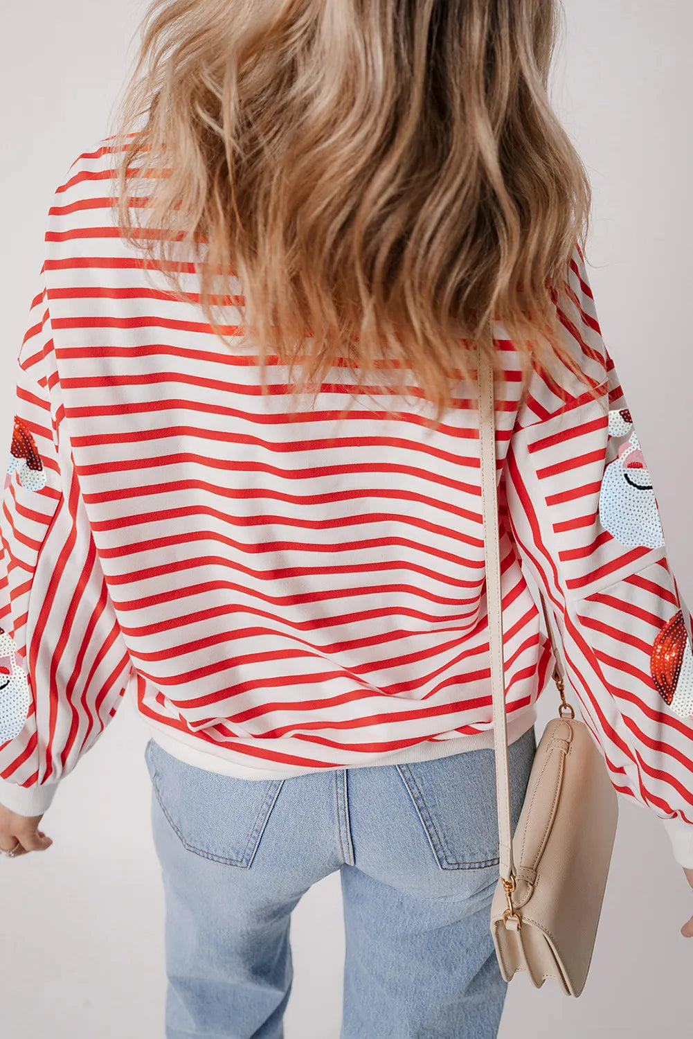 Sequin Santa Striped Round Neck Long Sleeve Sweatshirt