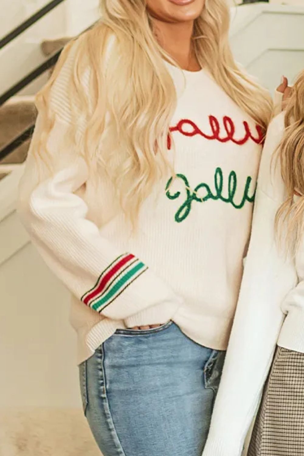 Letter Round Neck Long Sleeve Sweater