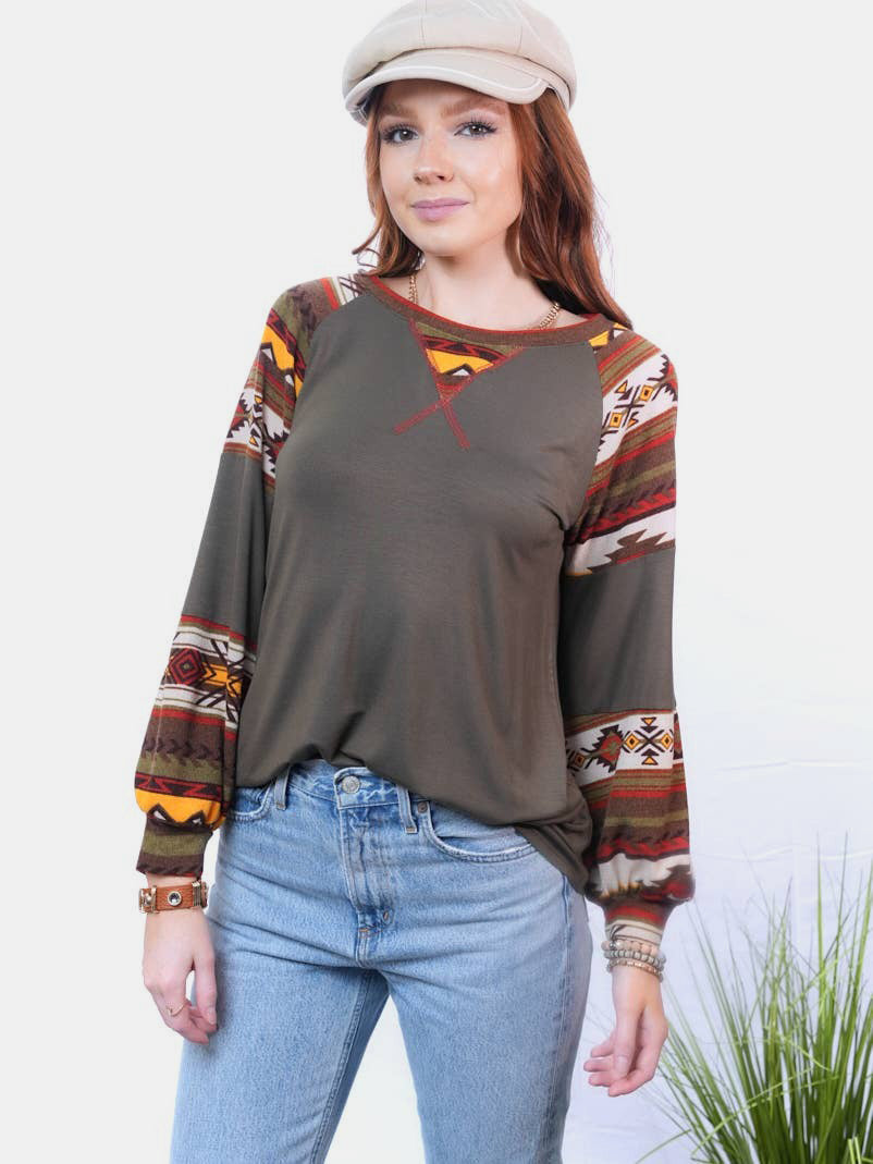 Celeste Full Size Geometric Round Neck Long Sleeve Top