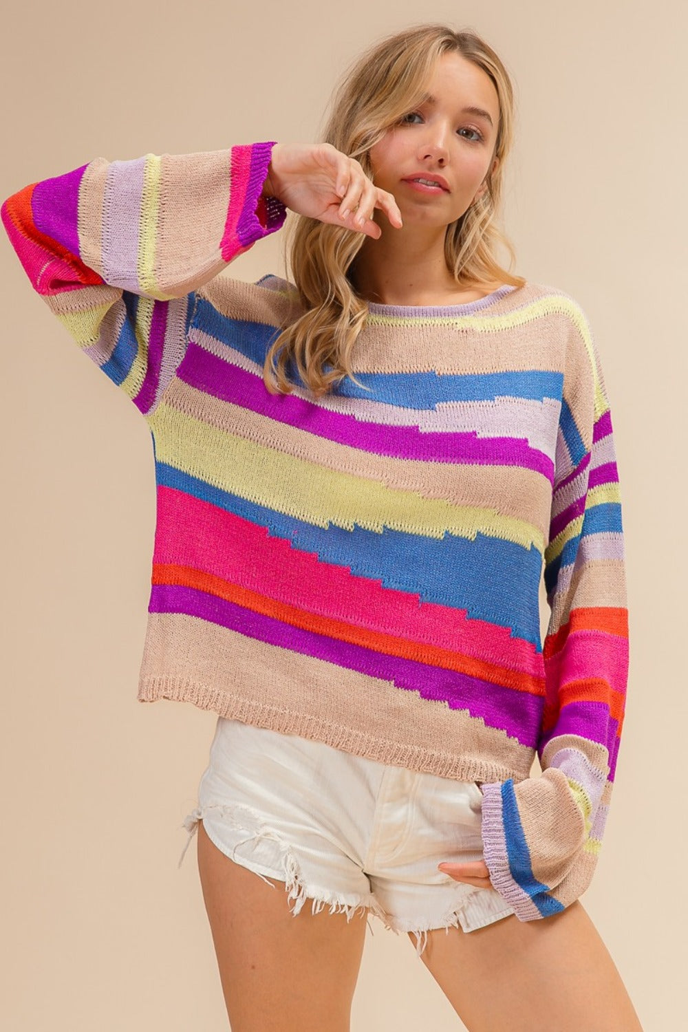 BiBi Multi Color Geometric Stripe Sweater