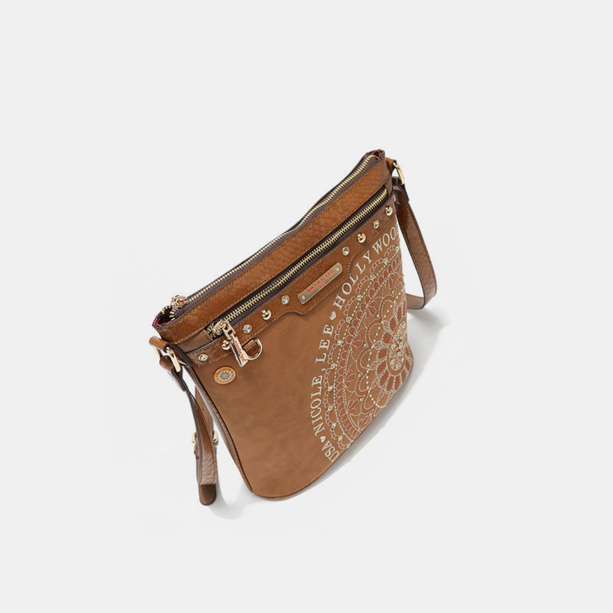 Nicole Lee USA Metallic Stitching Embroidery Inlaid Rhinestone Crossbody Bag