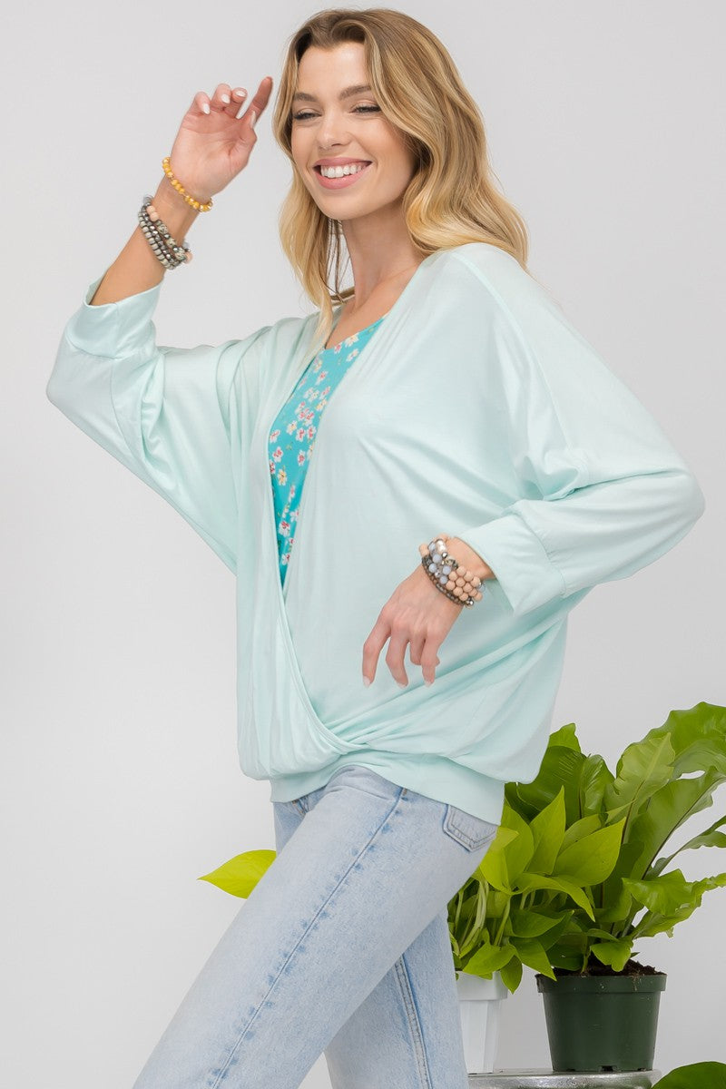 Celeste Full Size Floral Round Neck Top with Two Layer Detail