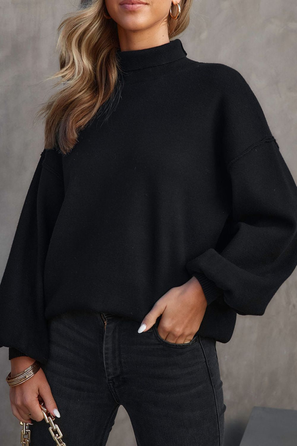 Mock Neck Dropped Shoulder Sweater