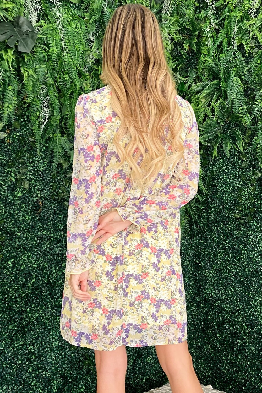 And The Why Floral Mock Neck Flounce Sleeve Dress