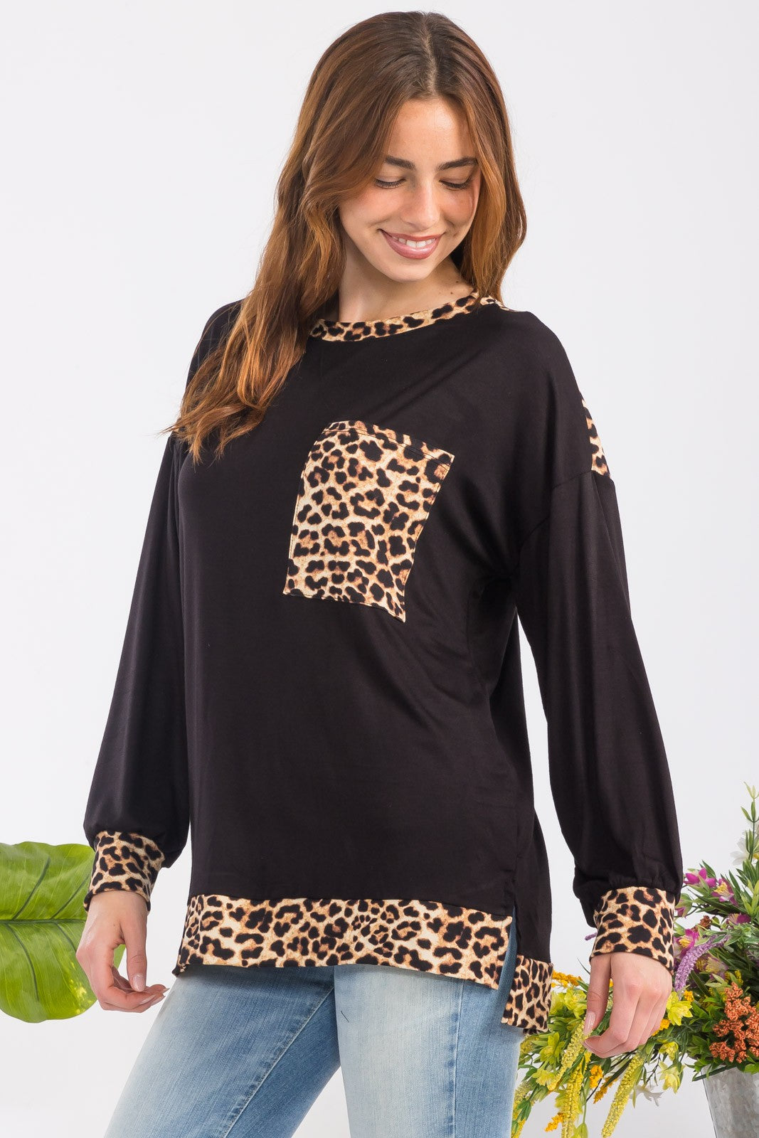 Celeste Full Size Leopard Round Neck Dropped Shoulder T-Shirt