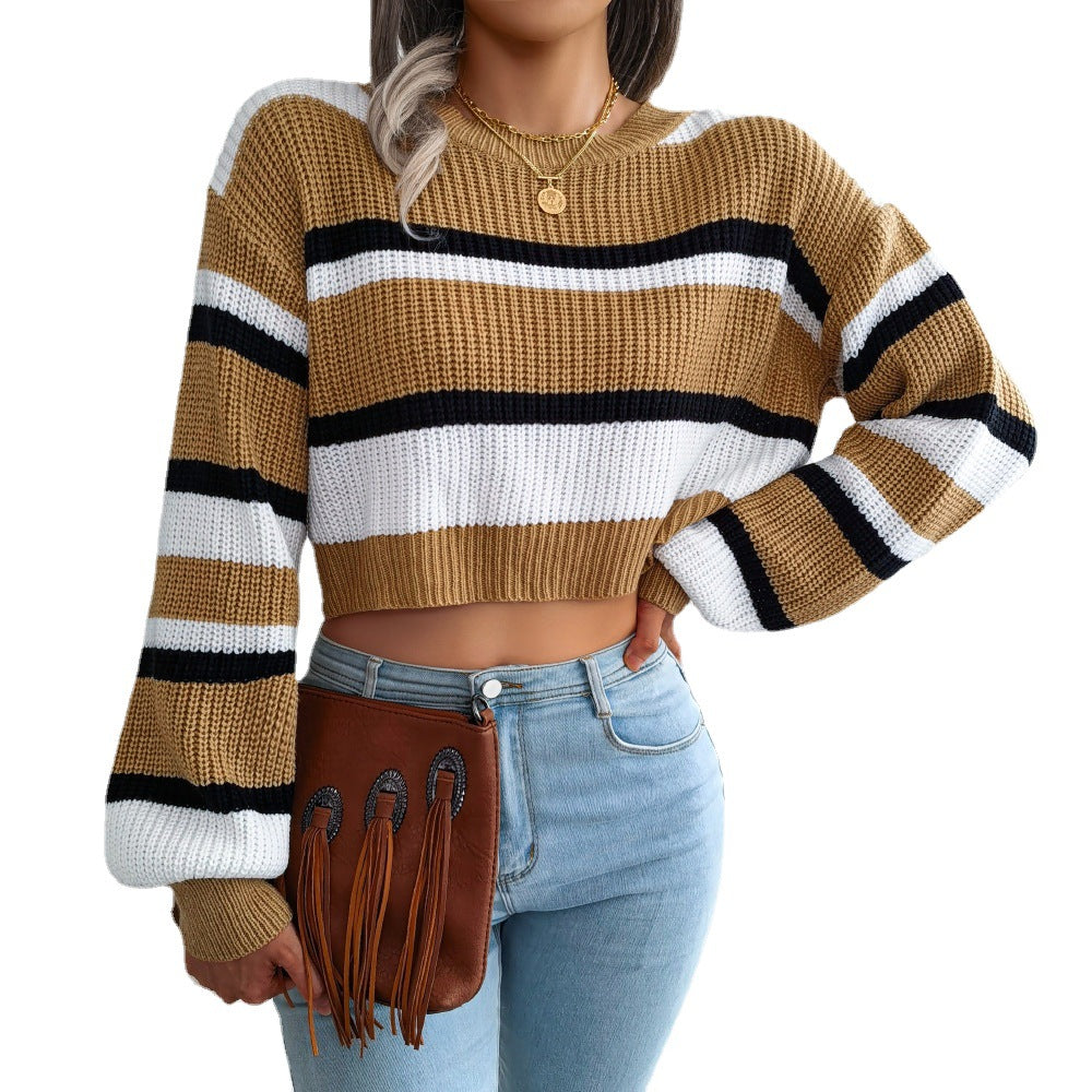 Long-Sleeved Open-Neck Knit Sweater