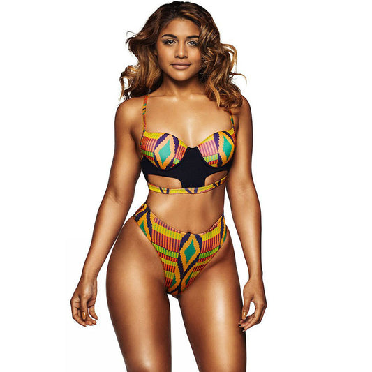 African Tribal Print High Waist Swimwear