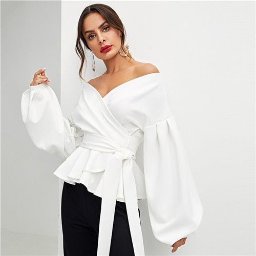 Sleeve Peplum Off the Shoulder Blouse