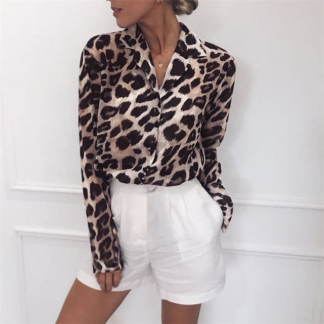 Chiffon Long Sleeve Leopard Blouse