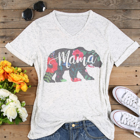 V Neck Short Sleeve Mama Bear T Shirt