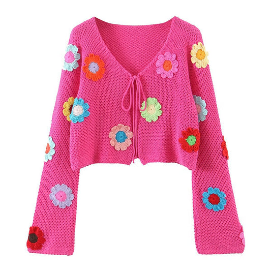 Flower  Knitted Cardigan Sweater