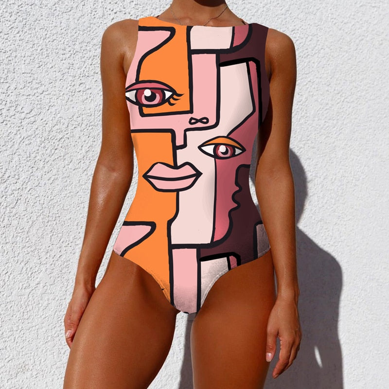 Face Design One Piece Swimwear