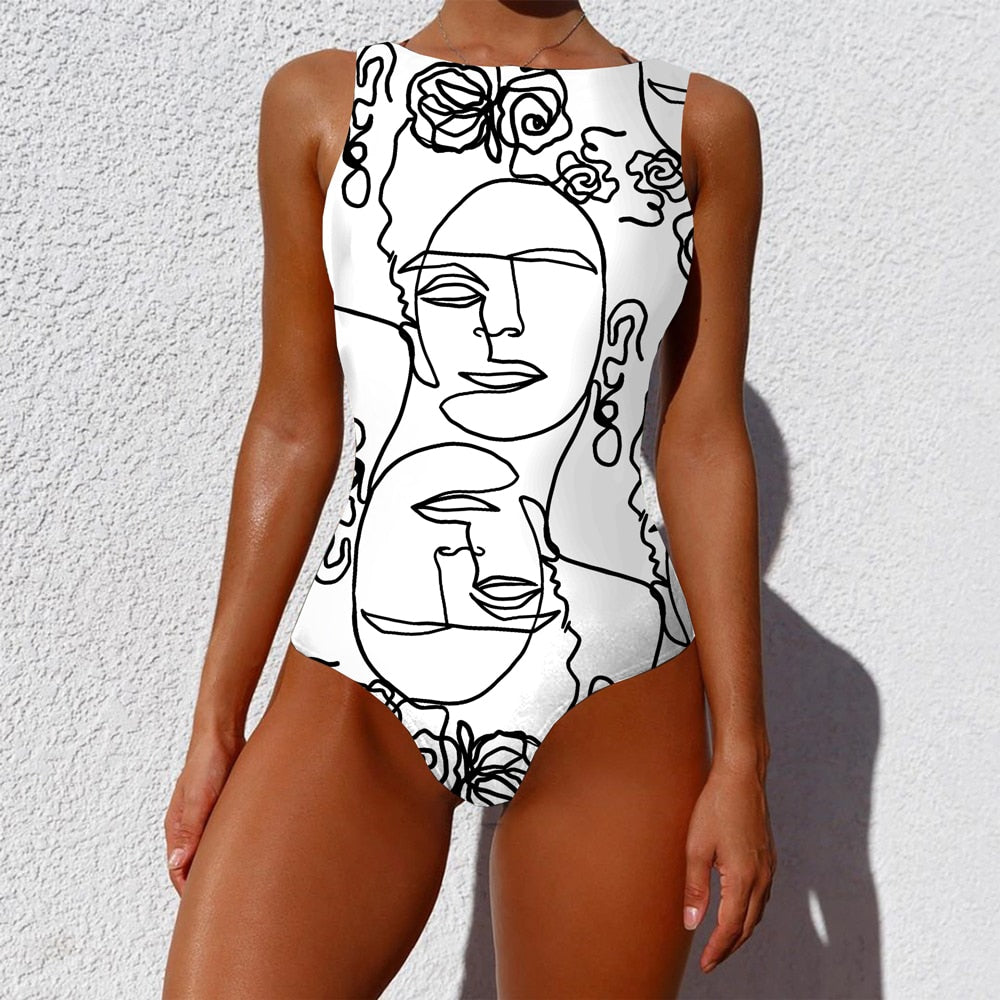 Face Design One Piece Swimwear