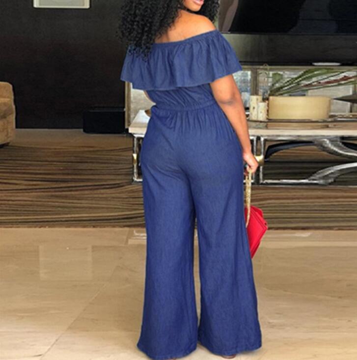 Denim Jumpsuit with Off Shoulder