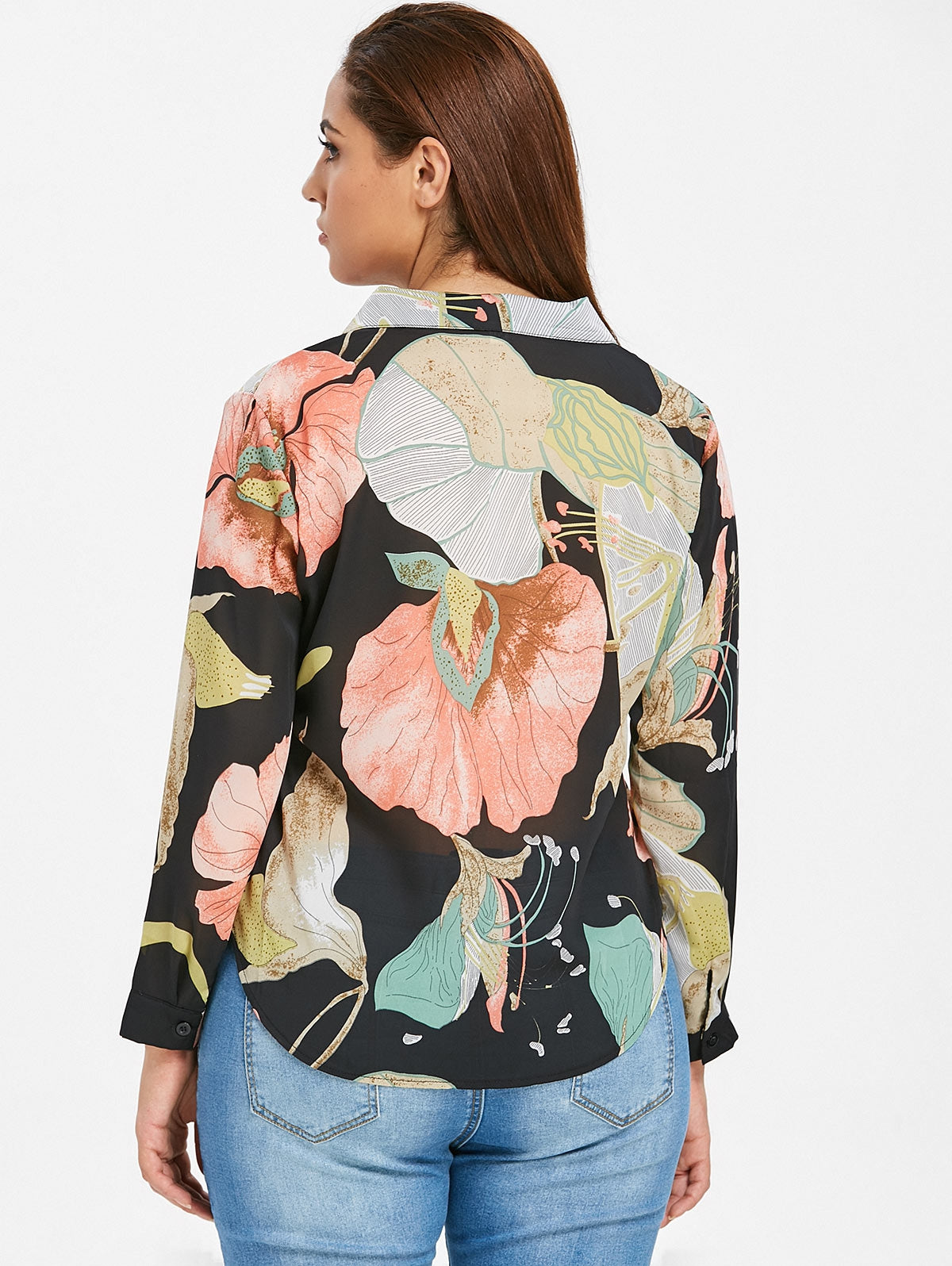 Semi-sheer Floral Plus Size Shirt