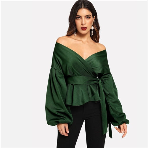 Sleeve Peplum Off the Shoulder Blouse