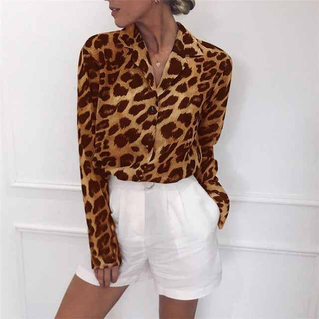 Chiffon Long Sleeve Leopard Blouse