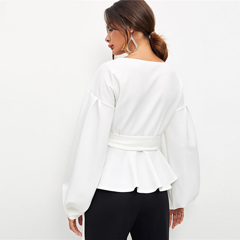 Sleeve Peplum Off the Shoulder Blouse