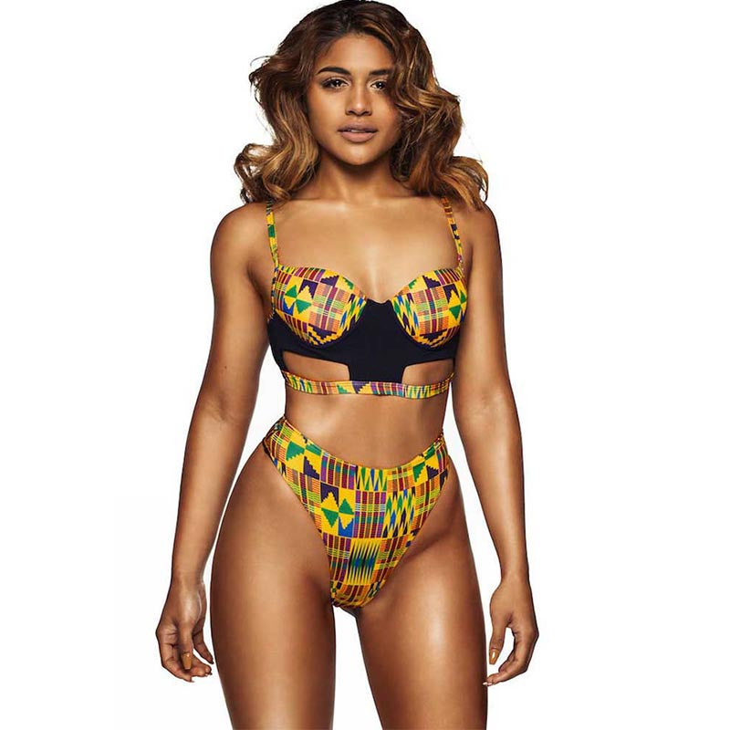 African Tribal Print High Waist Swimwear