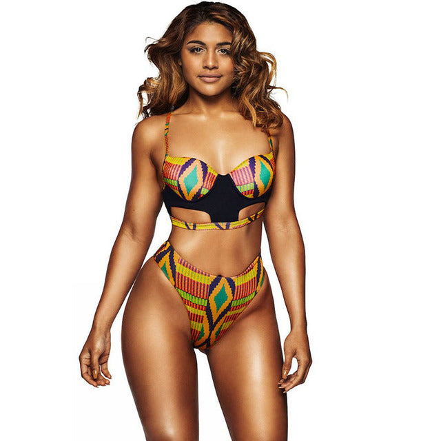 African Tribal Print High Waist Swimwear