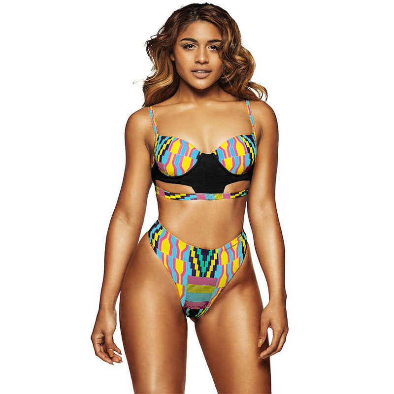 African Tribal Print High Waist Swimwear