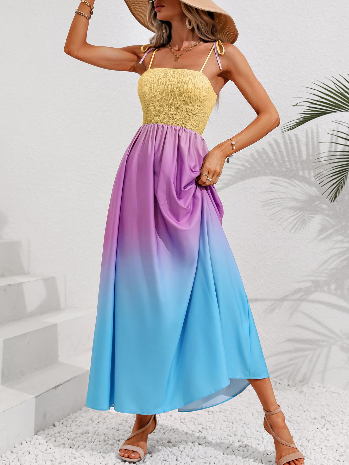 Tie Shoulder Smocked Maxi Dress