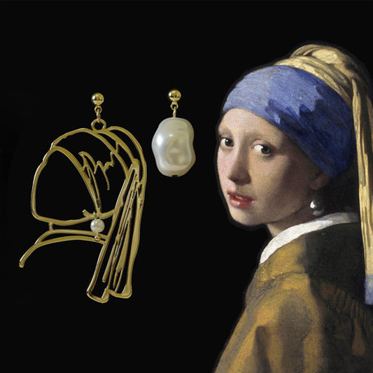 Copper Asymmetric Vermeer Girl Pearl Earrings