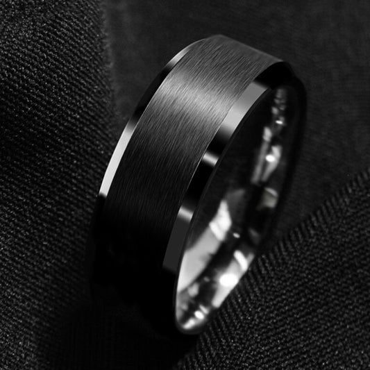 8mm Black Stainless Steel Matte Brushed Ring